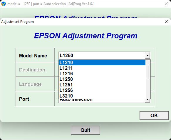 Epson L1210 Resetter