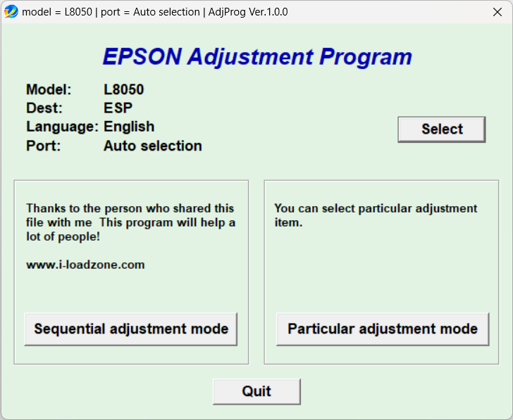 Epson L8050 Resetter