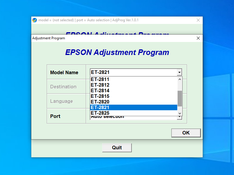 Screenshot – Resetter Epson ET-2821