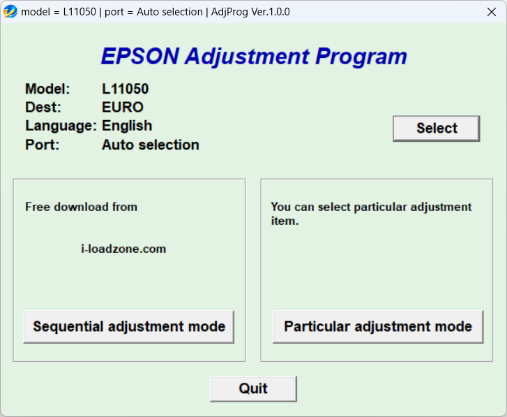 Screenshot – Resetter Epson L11050