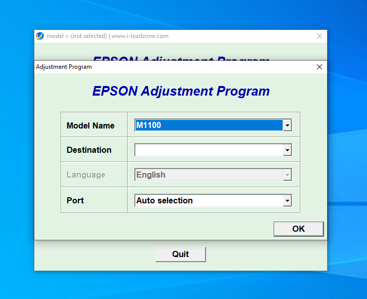 Screenshot – Resetter Epson M1100 