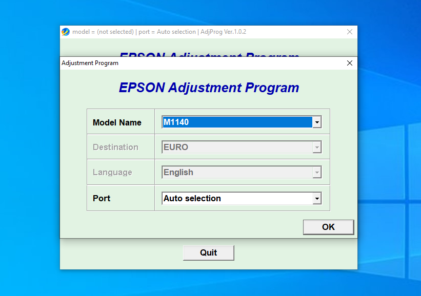 Screenshot – Resetter Epson M1140