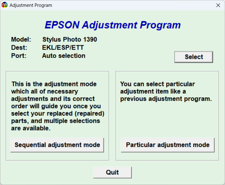 Screenshot – Resetter Epson R1390