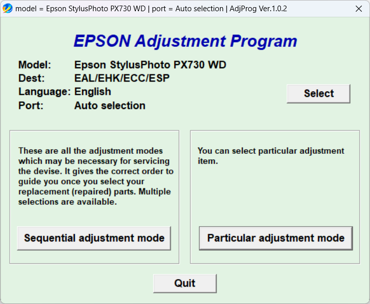 Screenshot – Resetter Epson Stylus Photo PX730WD