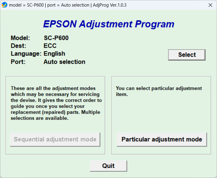 Screenshot – Resetter Epson SureColor SC-P600