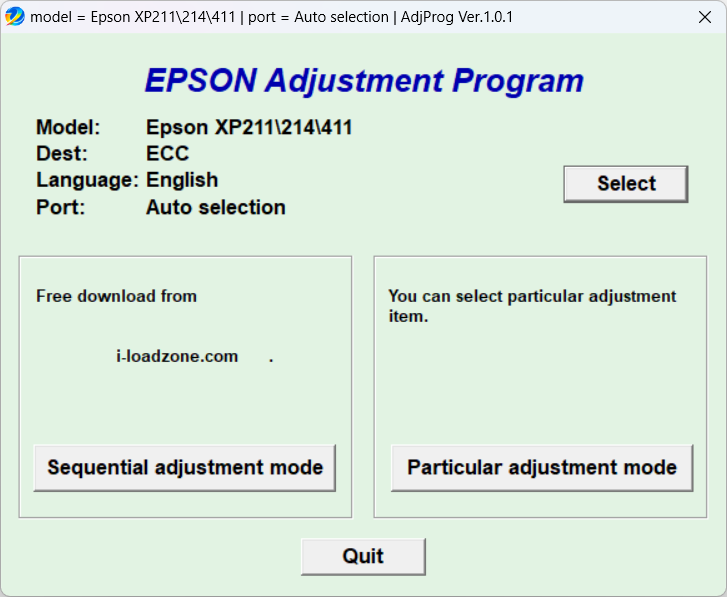 Screenshot – Resetter Epson XP-211