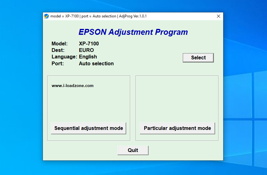 Screenshot – Resetter Epson XP-7100